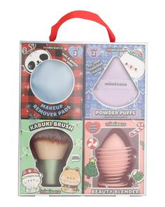 Holiday Themed, Gift Box Included, Set Includes Beauty Blender, Kabuki Brush, Powder Puffs And 2 Makeup Remover Pads, Imported | Kabuki Blender Powder Puffs And Makeup Remover Gift Set Powder Puffs, Kabuki Brush, Makeup Remover Pads, Powder Puff, Beauty Blender, Makeup Remover, Brand Names, Gift Set, Beauty Makeup