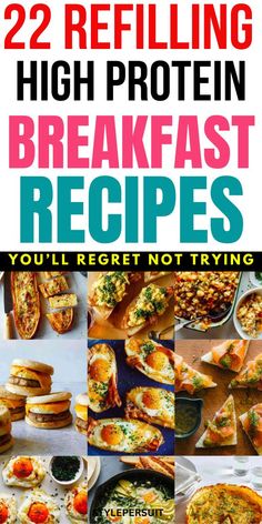 the cover of 22 high protein breakfast recipes