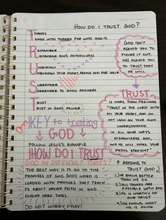 a notepad with writing on it that says, how do i trust god?