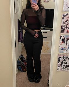 Mid Size Bell Bottoms Outfit, Grunge Interview Outfit, Black And Red Wardrobe, All Black Outfits Grunge, Grunge Outfits Going Out, Grunge Going Out Outfits Night, Ulta Outfit Ideas, Gothic Spring Outfit, Grunge Bar Outfit