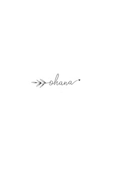 the word ohana written in cursive writing with an arrow on it's side