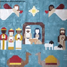 an image of the birth of jesus on a quilt