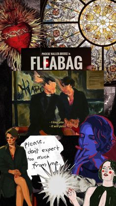 collage of images with words written in different languages, including the word fleabag