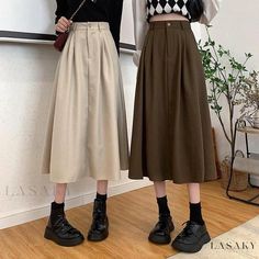 Lasaky - Sweet and casual midi skirt embellished with a stylish print pattern Casual Midi Skirt, Long Skirt Winter, Brown Pleated Skirt, Elegant Midi Skirt, Casual Maxi Skirt, Midi Skirt Casual, Umbrella Skirt, Casual Preppy Outfits, Navy Skirt