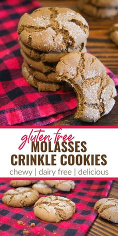 chocolate molasse crinkle cookies stacked on top of each other with the title overlay