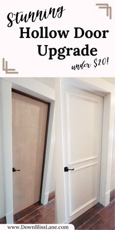 an open door with the words swimming hollow door upgrade under $ 10 on top and below it