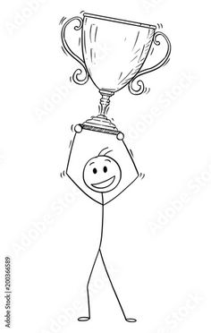 a drawing of a person holding up a trophy