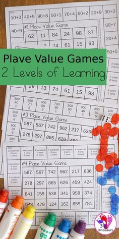 two levels of learning place value games with markers and crayons