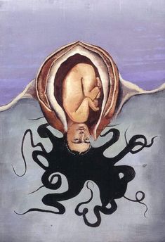 a painting of an octopus with a baby in it's shell