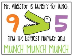 an alligator is hungry for lunch and the biggest number and 5 are munch munch