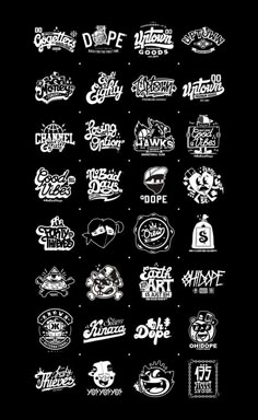 some type of stickers on a black background