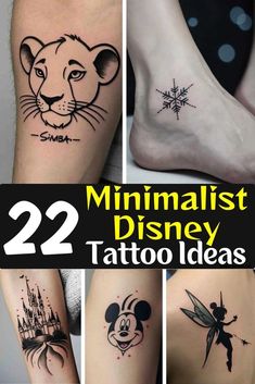 some disney tattoos that are on the legs and feet, all with different designs in them