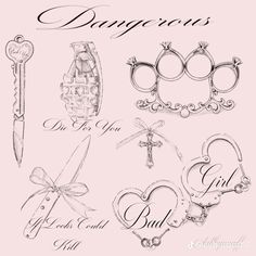 a bunch of different items that are on a pink background with the words dangerous written in it