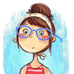 a drawing of a girl with glasses on her face