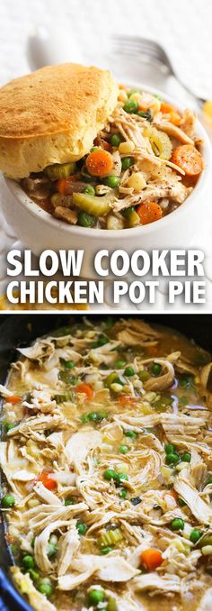 slow cooker chicken pot pie is an easy and delicious dinner that's ready in under 30 minutes