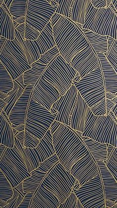 an abstract blue and gold wallpaper with wavy lines in the shape of leaf shapes