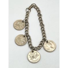 Vintage silver Canada coin charm bracelet. Silver tone chain with hanging silver Canada coins. Fold over clasp. JH40GH. Coin Charm Bracelet, Charm Bracelet Silver, Bracelet Silver, Fold Over, Charm Bracelets, Vintage Silver, Silver Tone, Jewelry Bracelets, Coin