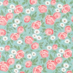 a blue background with pink and white roses