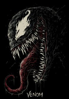 an image of a large monster with fangs on it's face and the words venom written