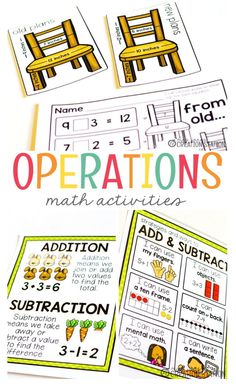 the addition and subtraction worksheet is shown for students to practice operations