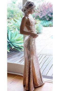 Prom Dress Rose Gold, Rose Gold Prom Dresses, V Neck Formal Dress, Backless Prom Dress, Dress Rose Gold, Gold Floor, Ombre Prom Dresses, Gold Prom Dresses, Formal Ball Gown