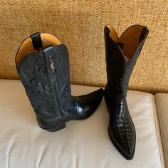 “ Stallion “ Rare Women’s Limited Edition Real Crocodile Leather Boots. Size 7.5. Exclusively Custome Made Handcrafted In Only One Version Black Cowboy Western Boots .Real Alligator Leather Upper, Leather Sole, Leather Inner Lining. Like New. Has Been Wore Only One Time On Few Hours. Western Black Boots With Crocodile Pattern, Black Western Boots With Crocodile Pattern, Leather Boots With Crocodile Pattern For Formal Occasions, Luxury Snip Toe Boots With Crocodile Pattern, Western Formal Boots With Crocodile Pattern, Luxury Crocodile Pattern Snip Toe Boots, Formal Crocodile Pattern Snip Toe Boots, Classic Snip Toe Boots With Crocodile Pattern, Classic Boots With Crocodile Pattern And Snip Toe