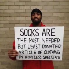 Socks - The most needed and least donated item in homeless shelters. Homeless Care Package, Community Service Ideas, Homeless Shelters, Community Service Projects, Blessing Bags, Community Outreach, Homeless Shelter, Homeless People, Service Projects