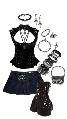 Alt Outfits, Goth Y2k, New Rock, Punk Outfits, Style Punk