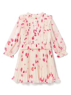 pink floral print fully pleated chiffon long sleeves elasticated cuffs rear zip fastening Kids Pink Floral Dress, Self Portrait Kids, Denim Jacket Short, Denim Jacket With Dress, Teen Boy Outfits, Self Portrait Dress, Gucci Kids, Dolce And Gabbana Kids, Pleated Chiffon