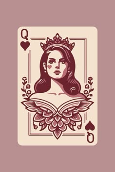 the queen of hearts playing card with an ornate frame and crown on it's head