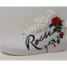 Elevate Your Sneaker Game With These Custom Nike Air Force 1 High '07 Shoes, Featuring A Unique Digital Print Of A Rose On The Outer Side Of Both Sneakers. Made With High-Quality Leather, These Triple White Sneakers Are Perfect For Any Season, Whether It's Summer, Fall Or Spring. With A Lace-Up Closure, These High Top Sneakers Also Come With Features Such As A Regular Shoe Width And A Custom Design Digital Print. These Shoes Are Perfect For Anyone Who Wants To Add A Touch Of Designer Flair To Their Outfit. Don't Miss Out On The Chance To Make A Statement With These One-Of-A-Kind Sneakers. Custom Nike Air Force 1, Custom Nike Air Force, Nike Air Force 1 High, Air Force 1 High, Custom Nike, Sneaker Games, Custom Nikes, Rose Design, Nike Air Force 1