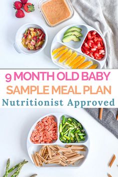 the meal is prepared and ready to be eaten with text overlay that reads 9 month old baby sample meal plan