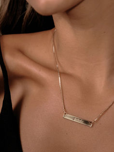 The word Grá means Love in Irish. A script style font engraved on a gold bar necklace by Betty and Biddy. Set on a delicate gold box chain. Engraved Bar Necklace, Gold Bar Necklace, A Script, Gold Box, Engraved Necklace, Gold Bar, Copper Plated, Box Chain