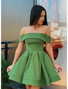 Shop off shoulder green short mini dress for party online. Sheprom custom high quality formal, party, casual & more style dresses to fit your special occasions. Cute Homecoming Dresses Short, Satin Formal Gown, Green Prom Dresses, Short Green Dress, Homecoming Dress Short, Green Formal Dresses, Formal Dresses Graduation, Green Evening Dress, Green Homecoming Dresses