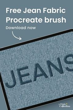 the jean fabric procreate brush is shown on an ipad with text that reads jeans