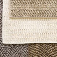 the different shades of woven fabric are shown in this close up photo, including brown and white