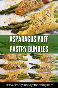 asparagus puff pastry bundles are ready to be served in the oven for dinner