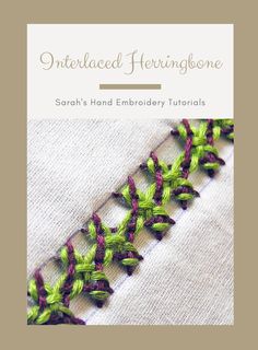 the cover of an embroidered herringbone book with green and purple trimmings on it