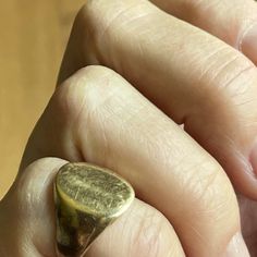 Gold Ring; Believe It Is Size 3; 1967. Signs Of Wear With Traces Of The Monogram On The Face Of The Ring. Weight: 5 Grams This Ring Is Not Available For Discounts. Hand Forged Yellow Gold Signet Ring In Brass, Hand Forged Yellow Gold Brass Signet Ring, Heirloom Hand Forged Yellow Gold Signet Ring, Formal Brass Dome Ring With Polished Finish, Elegant Oval Hand Forged Signet Ring, Formal Yellow Gold Brass Dome Ring, Elegant Hand Forged Oval Signet Ring, Hand Forged Elegant Oval Signet Ring, Hand Forged Oval Signet Ring