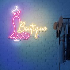 Neon Boutique Neon Sign Led Light Neon Board Ideas, Boutique Signs Ideas Store Fronts, Boutique Store Front Ideas, Neon Boutique, Funny Baby Bibs, Led Sign Board, Boutique Lighting, Cursive Lettering, Boutique Names