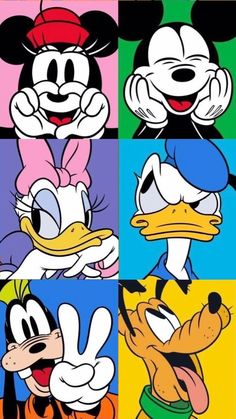 several cartoon characters with different expressions on their faces, including goofy and donald the duck