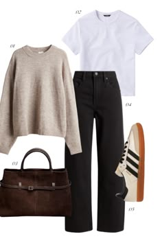 Barrel Jeans // Fall Fashion // Fall Sweaters // Adidas Sambas Daily Clothing Ideas, Denim Sweater Outfit, Black Jeans Outfit Modest, Outfit Inspo With Black Jeans, Fall Outfits Athleisure, Barrel Jeans Fall Outfit, Rainy Day City Outfit, Stitch Fix Fall 2024, Black Barrel Pants Outfit