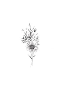 a black and white drawing of a flower