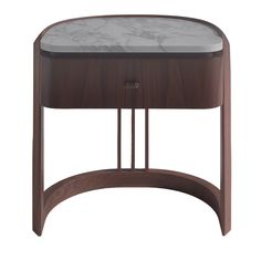 the side table has a marble top and wooden frame, with an oval shaped base