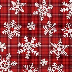 red and white snowflakes on a plaid background