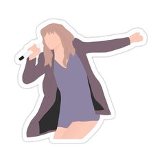 a sticker of a woman with her arms out in the air while holding a microphone