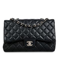 Chanel continues to present its signature line of Classic Flap bags. Designed by Karl Lagerfeld when influenced by Chanel’s 2.55 Reissue handbag, the Classic Flap is perhaps the most acclaimed bag in all of fashion history. Timeless, elegant and sophisticated, it's no wonder the Classic Flap is, well, a classic. Featuring its infamous quilted caviar leather and interwoven chain / leather strap, the Jumbo is an absolute must-have in any luxury handbag collection. Not only is this highly coveted, this stunning black bag is the perfect accessory to compliment pretty much anything you may own in your wardrobe, but it's also an investment piece that will never lose its value. Embodying elegance and traditional femininity to a T, a Chanel bag is a purchase you won't ever regret. SPL Exterior Bla Traditional Femininity, Classic Flap Bag, Black Caviar, Leather Silver, Leather Chain, Timeless Handbag, Flap Bag, Luxury Handbags, Handbag Backpack