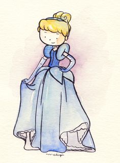 a drawing of a woman in a blue dress