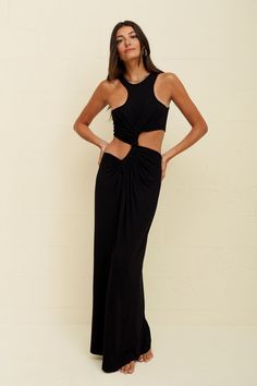 Turn heads in our Cutout Twist Dress, crafted from comfortable knit fabric. This maxi dress features asymmetrical openings at the shoulders and a chic twist/ruched cutout at the center, creating a flattering fitted silhouette. Cutout Black Dress, Modest Baddie, Dress With Cutouts, Twist Dress, Twisted Dress, Cut Out Dress, Dress Aesthetic, Personalized Clothes, Fitted Silhouette