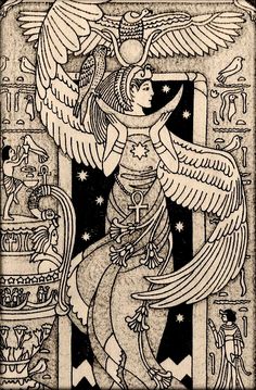 an image of a woman with wings on her head and arms, in black and white